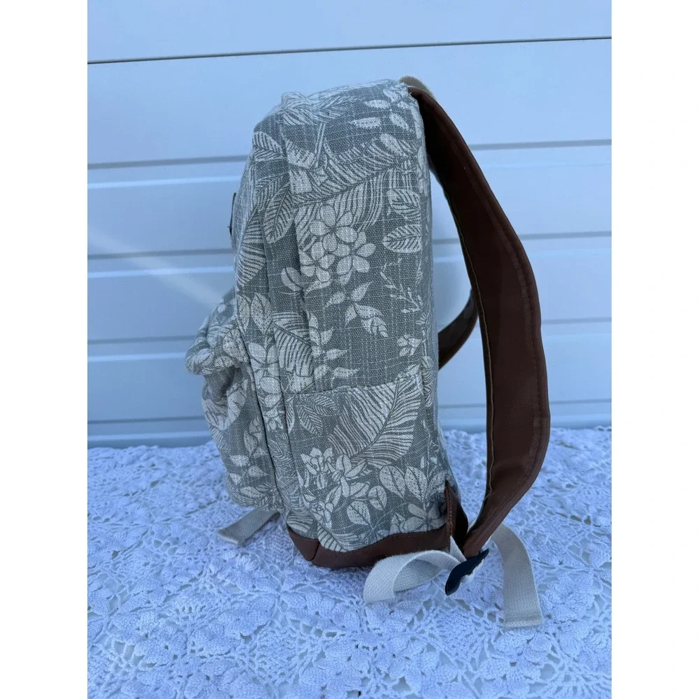 Wild‎ Fable Mini Backpack Beige Floral Canvas Brown Trim Small Casual Bag